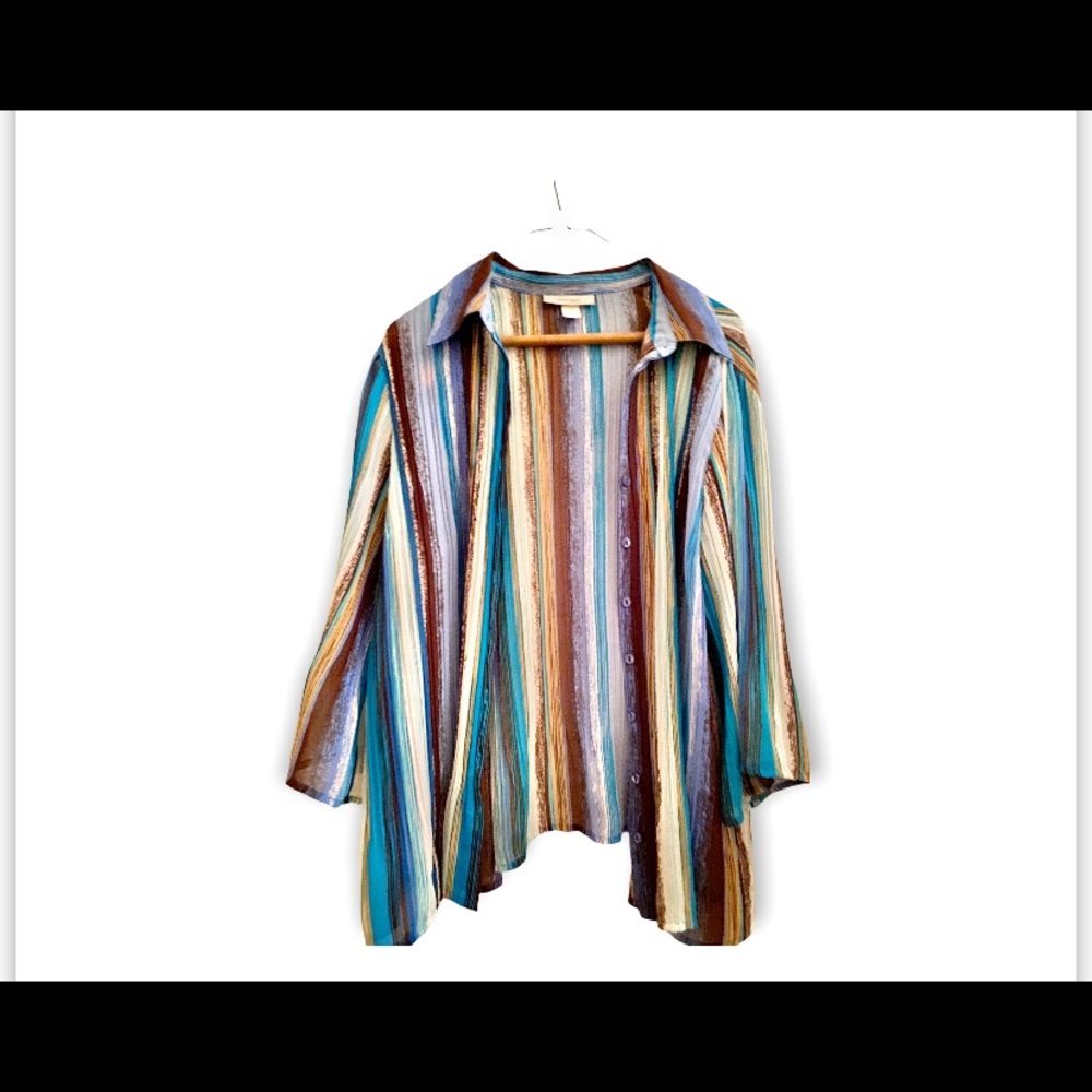 Dressbarn Striped Button Down Blouse, Rich in colors, great pre Owned!